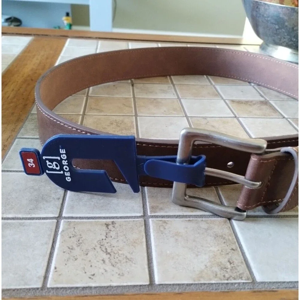 George Men's Brown Leather Belt Size 34 NWT